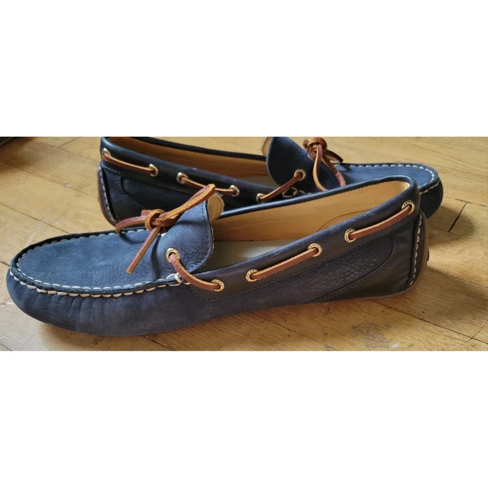 Sperry Men's 11.5 M Navy Leather Boat Shoes Brown Laces STS21644 Driving Loafers